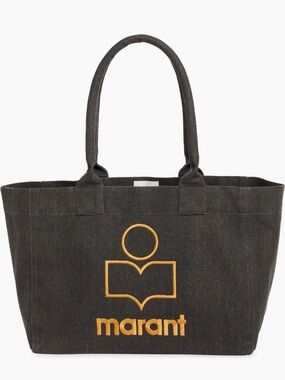 Isabel Marant Yenky Zippered Canvas Tote with Gold Logo Embroidery